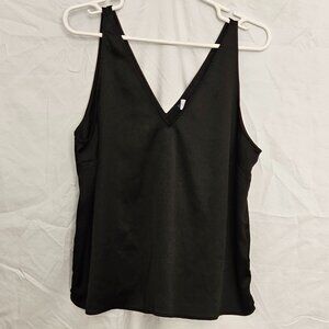 Deep Double V-neck Black Sleeveless Blouse
